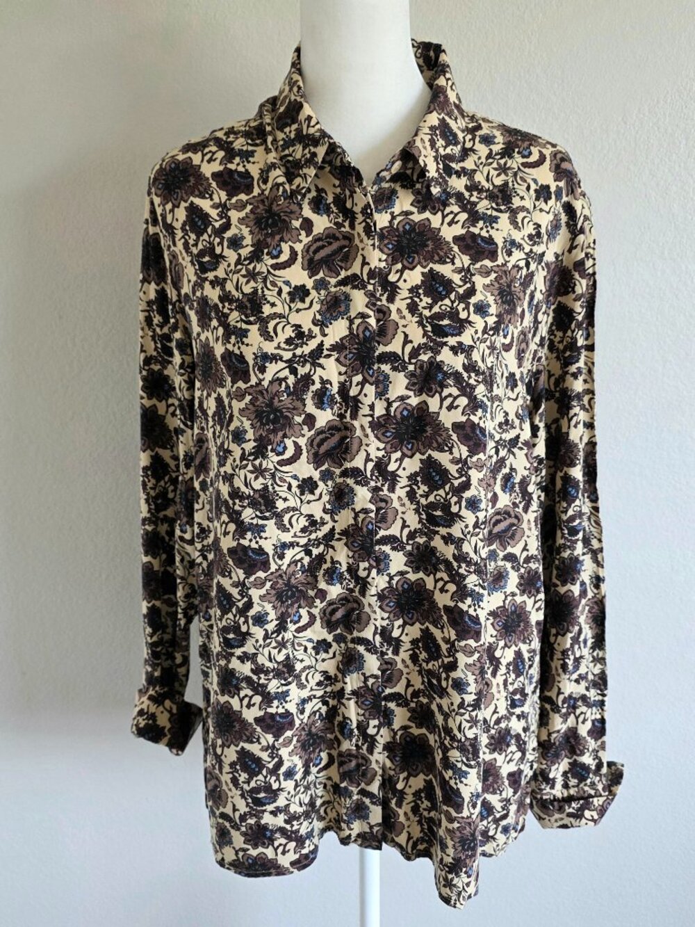 Contemporaine Par Simons Blouse Button Up Artsy Paisley Size XL Lenzing Viscose